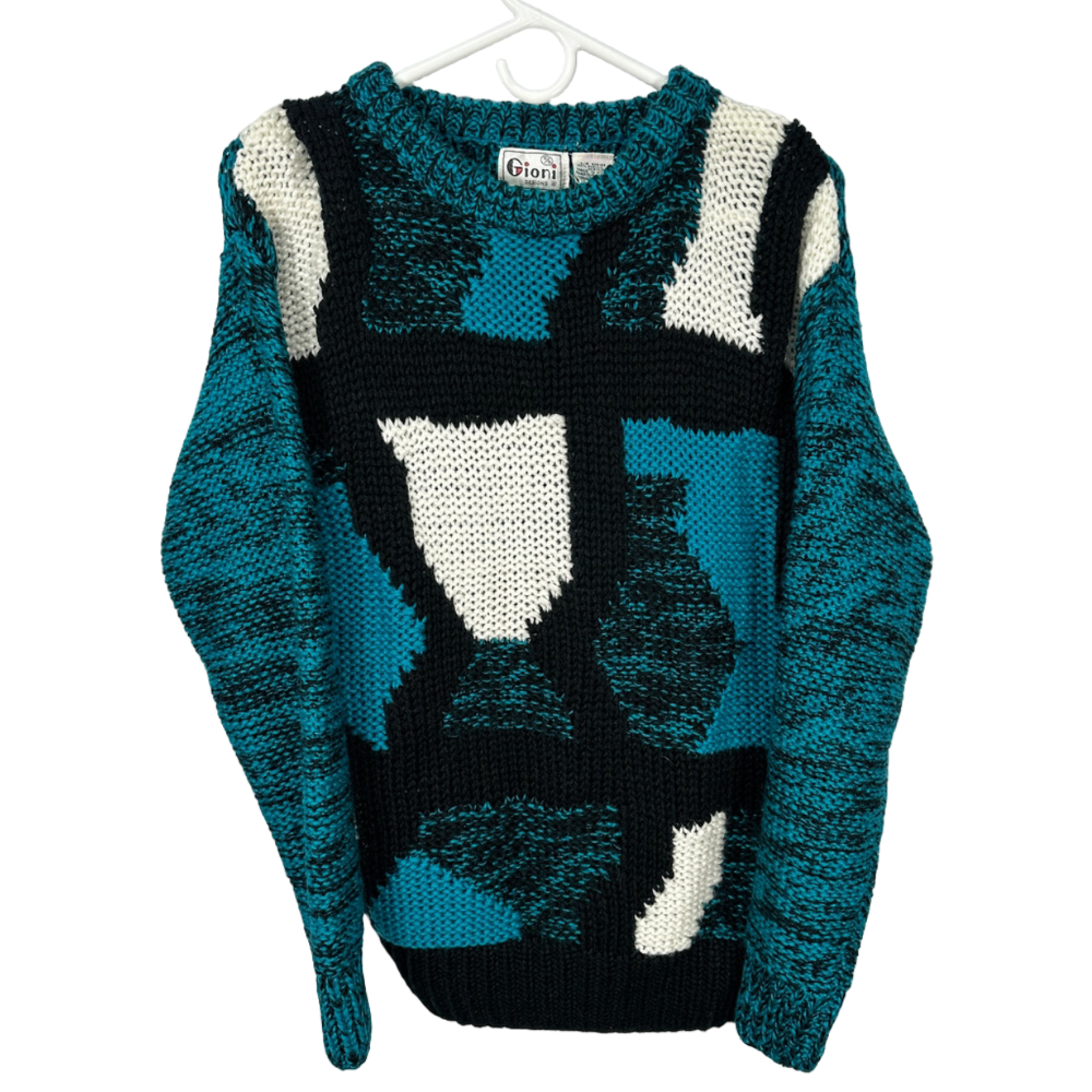 Vintage Knit Teal Grandpa Sweater Small‎